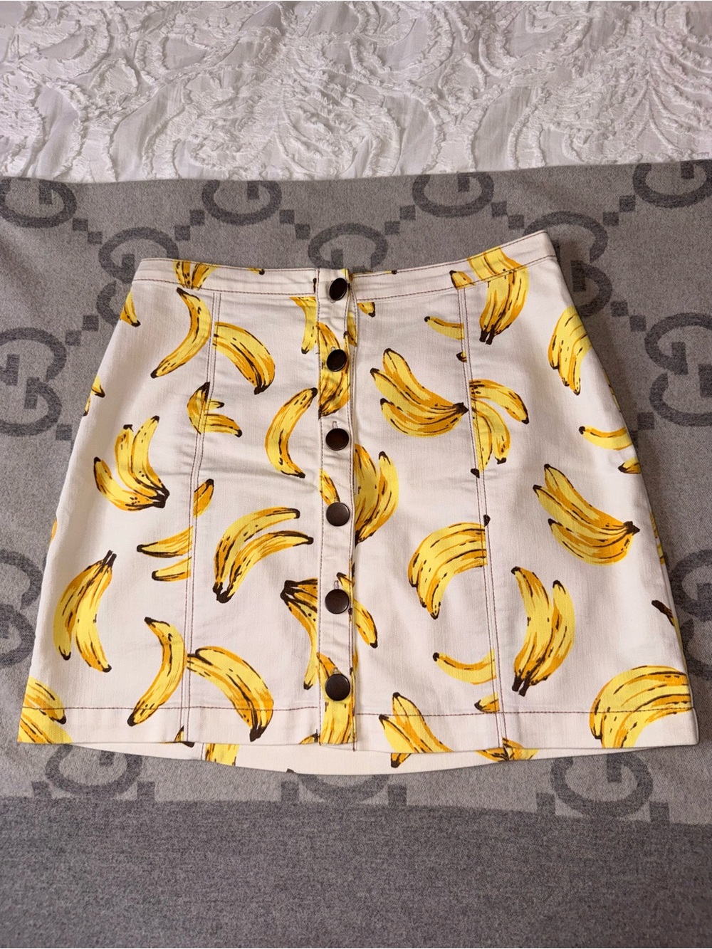Urban Outfitters Cooperative Cream Button-Front Banana Print Skirt